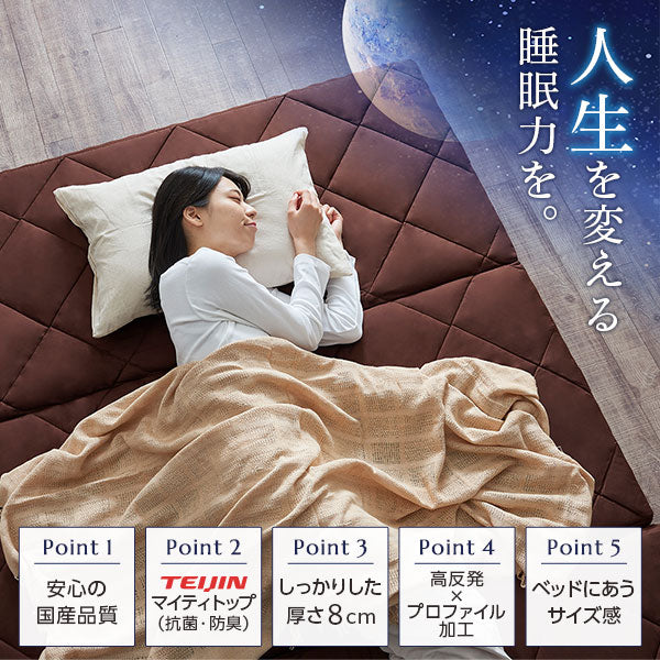 マットレス ファミリータイプ 〔ダブル 厚さ8cm グレー〕 連結 高反発 抗菌 防臭 防ダニ 3つ折りマットレス【代引不可】