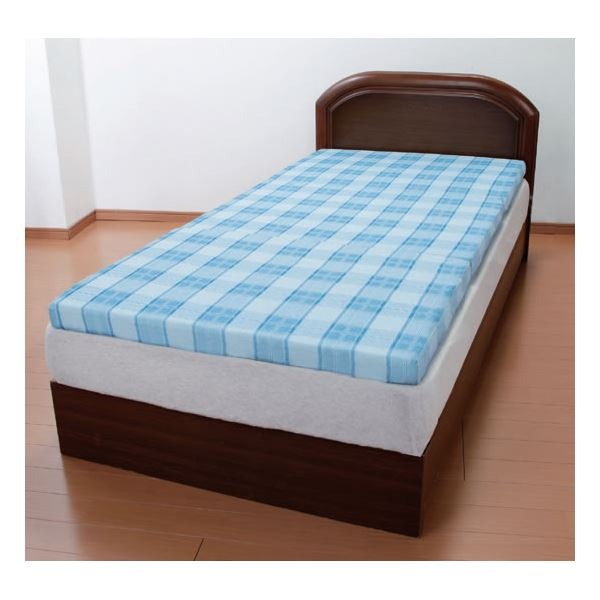 三つ折りバランスマットレス 【ダブルサイズ】 日本製 格子柄/ブルー(青)【代引不可】