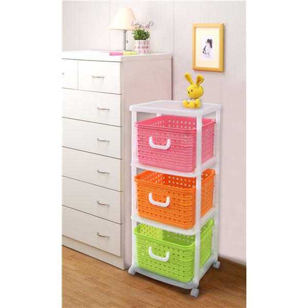 収納ケース おもちゃ収納 幅44cm 日本製 キャスター付 引出しタイプ バスケット 天板付き NEW キューブバスケットラック 3型【代引不可】