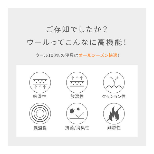 Sleep Niceday フランス産ウォッシャブルウール100%使用した ベッドパッド 日本製・消臭・吸湿   ダブル（D） ライトグレー【代引不可】