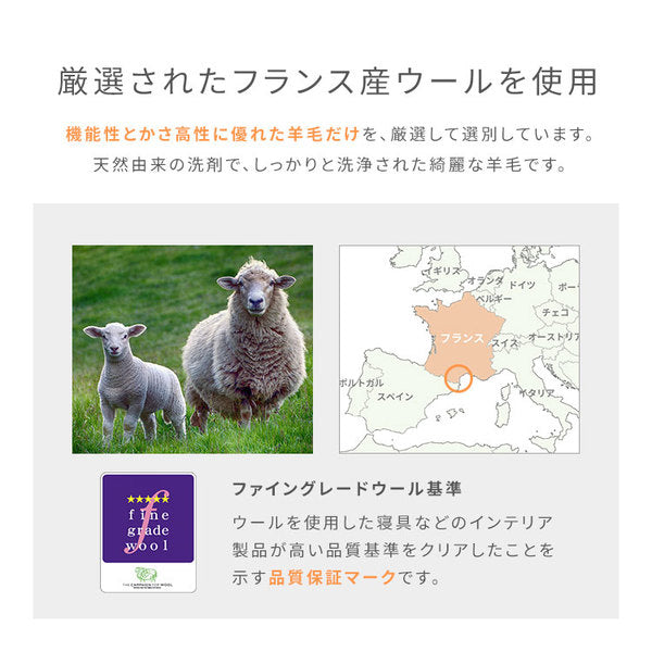 Sleep Niceday フランス産ウォッシャブルウール100%使用した ベッドパッド 日本製・消臭・吸湿   ダブル（D） ライトグレー【代引不可】