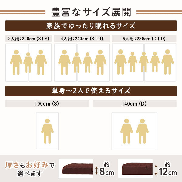 マットレス ファミリータイプ 〔幅240cm 4人用 ダブル×1枚 シングル×1枚 グレー〕 厚さ12cm 連結 高反発 抗菌 防臭 防ダニ 折りたたみ 3つ折り【代引不可】