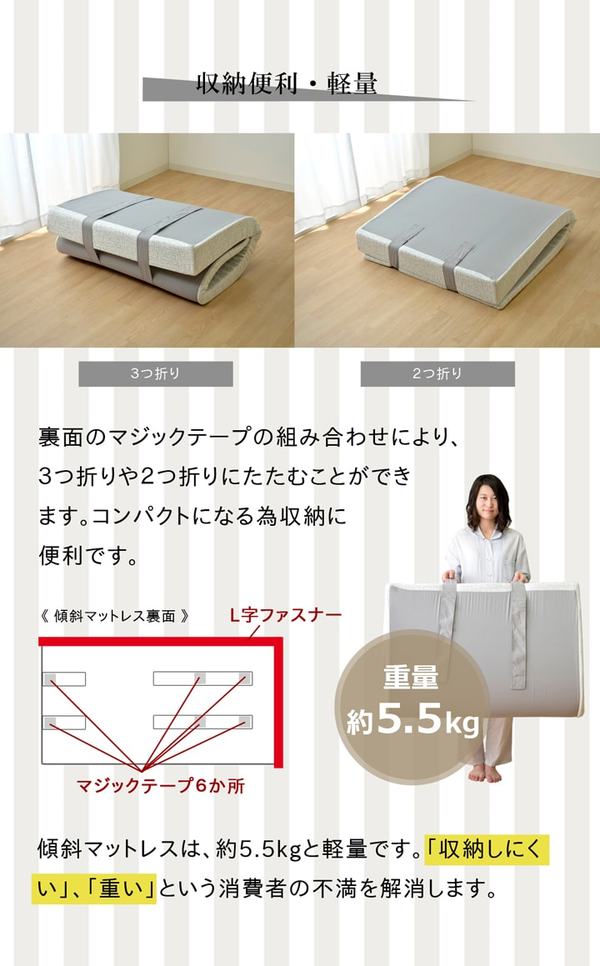 傾斜 斜め マットレス 寝具 収納 便利 起き上がる 楽 高反発 シングル 97×195cm【代引不可】